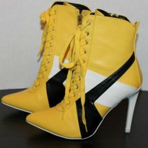 Yellow lace up ankle high heel boots sz 7